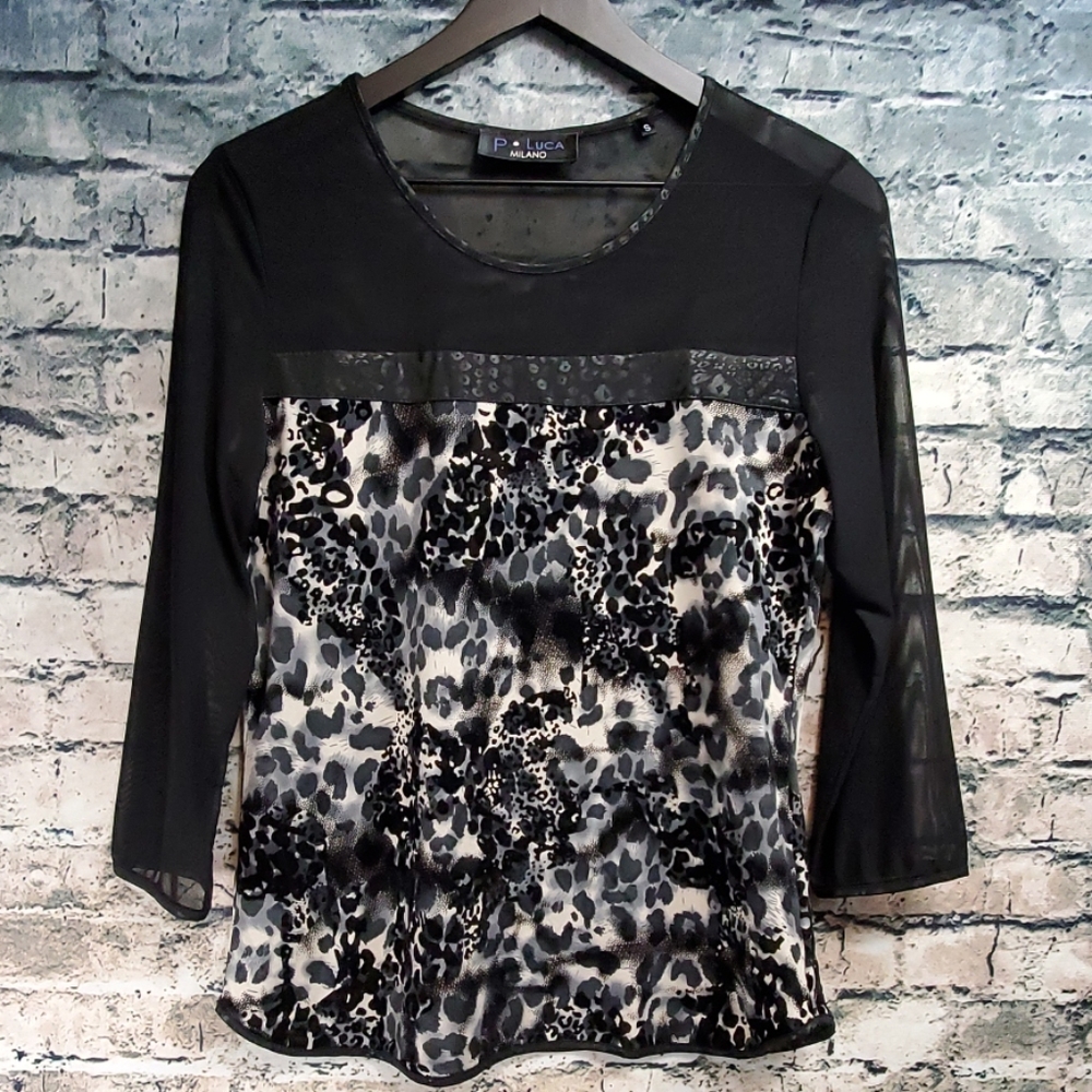 P Luca | Sheer Mesh Leopard Streetwear Blouse